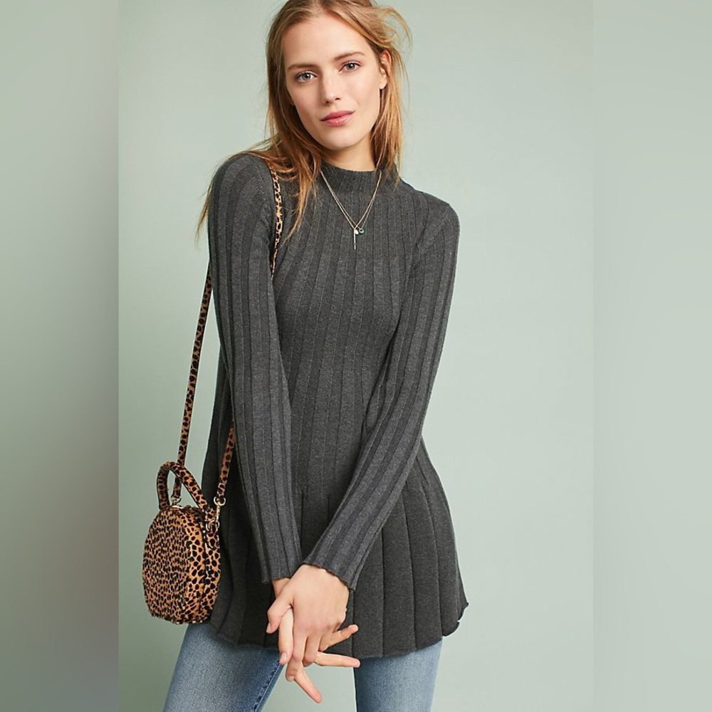 Anthropologie Rosie Neira Thelma Ribbed Mock-Neck Tunic Sweater
